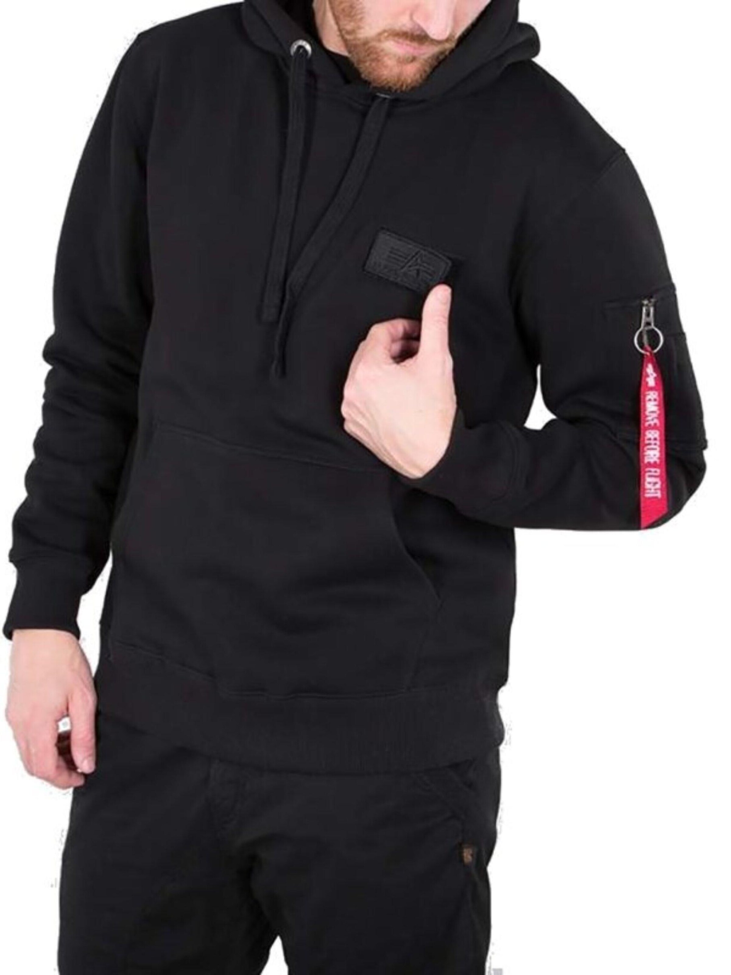 ALPHA INDUSTRIES Sweatshirt 'Red Stripe'‌‌‌ in Schwarz