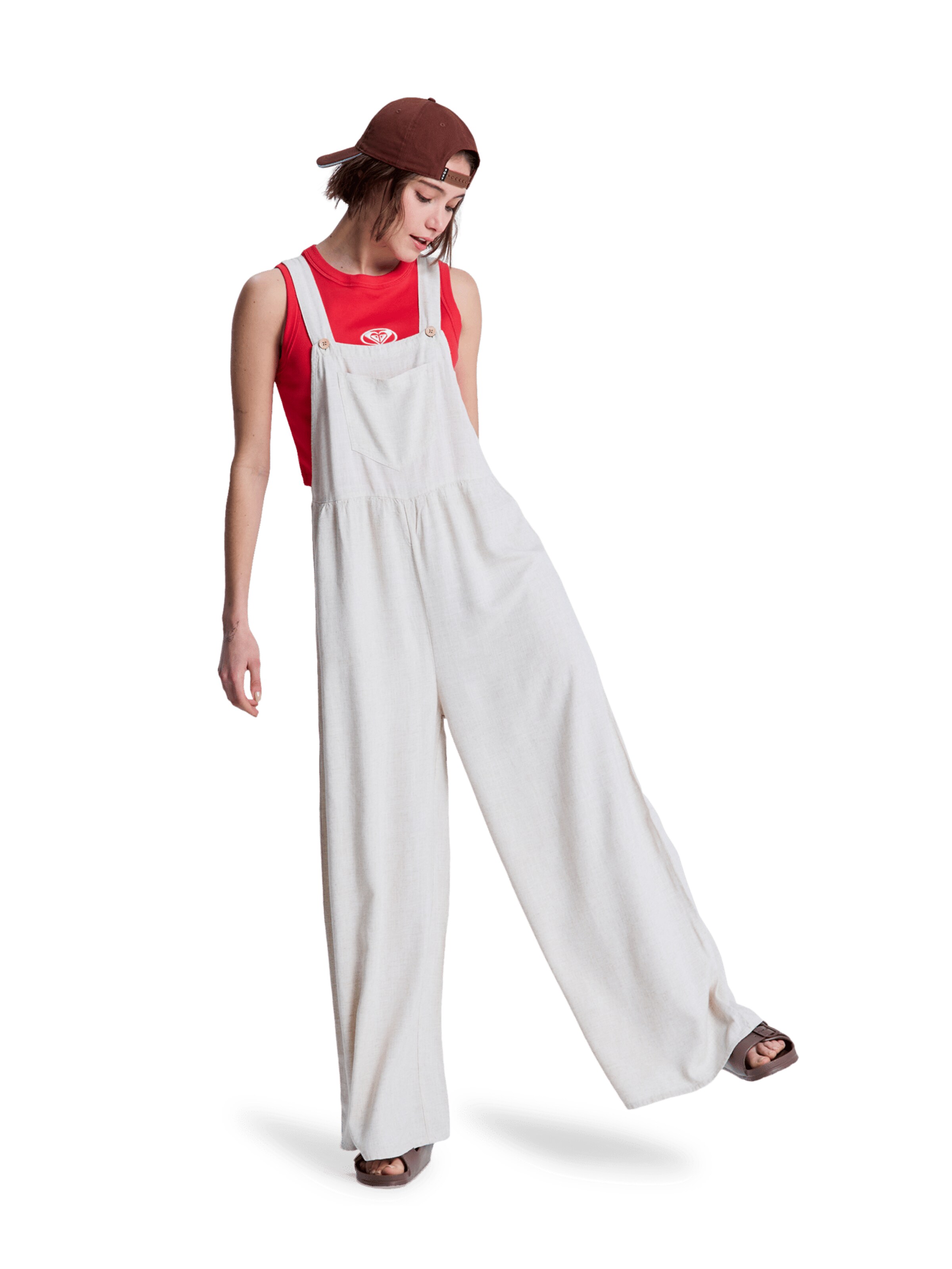 ROXY Wide Leg Latzhose 'Easy Isle' in Weiß