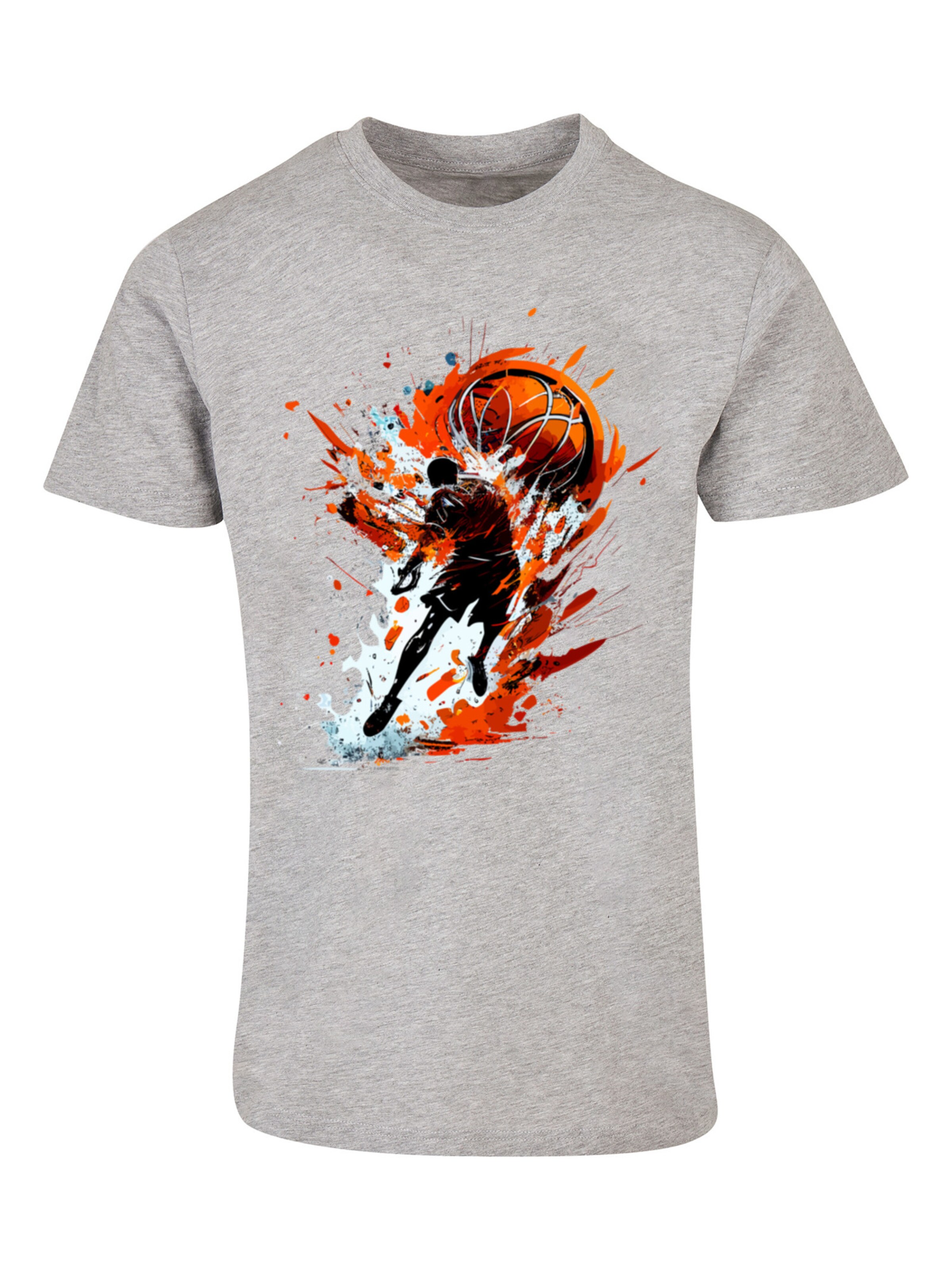 F4NT4STIC Shirt 'Basketball Sports Collection Orange Splash' in Grey: front