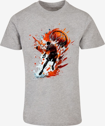 F4NT4STIC Shirt 'Basketball Sports Collection Orange Splash' in Grey: front