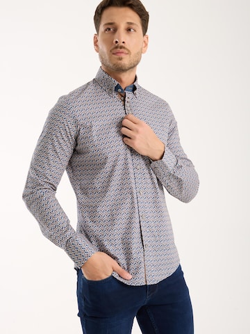 7Camicie Slim fit Zakelijk overhemd 'Donatello Poplin Stretch Man Shirt Blue Beige' in Blauw