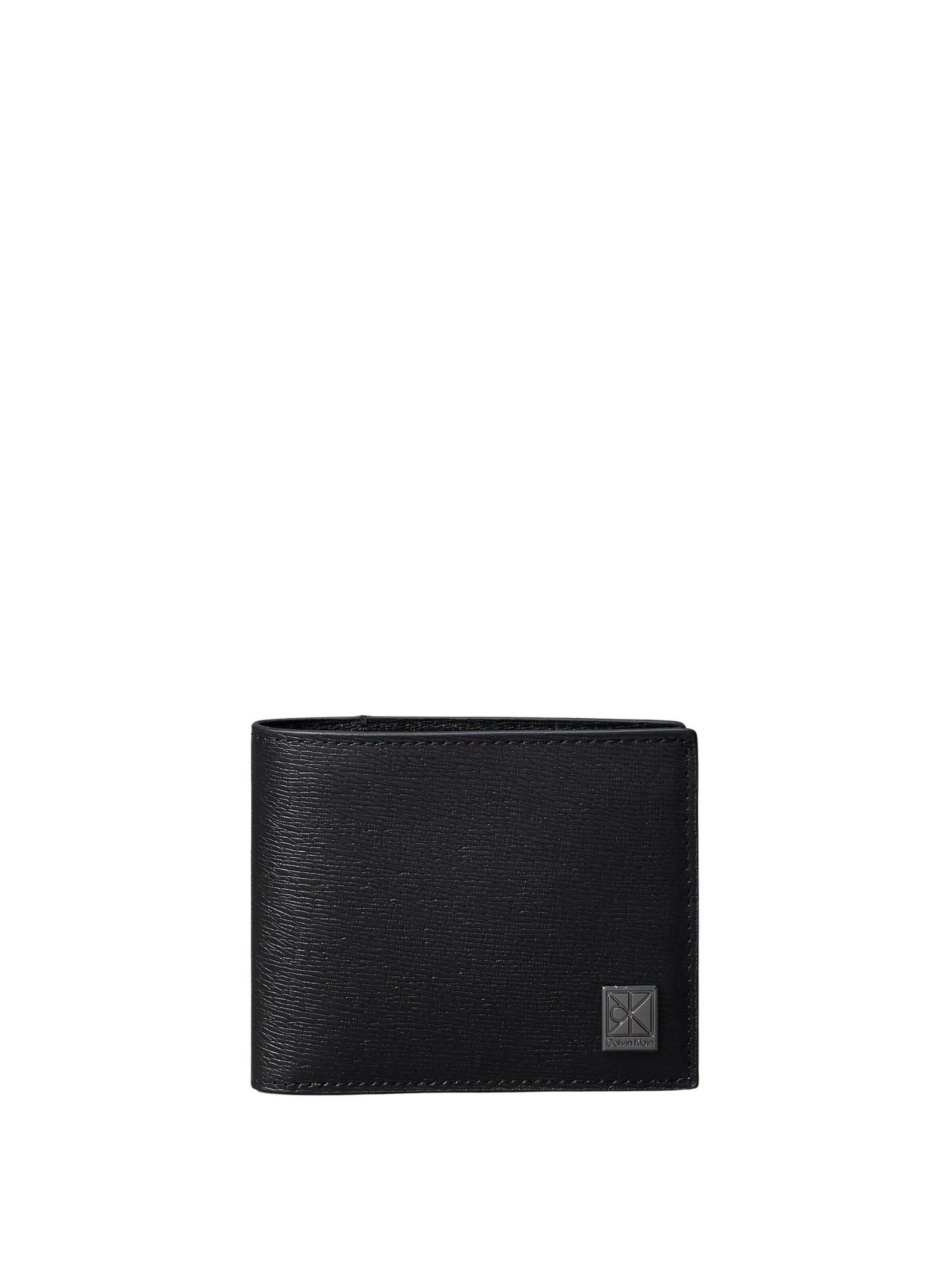 Calvin Klein - Carteiras 'Textured Emblem Coin Pocket' em preto: frente