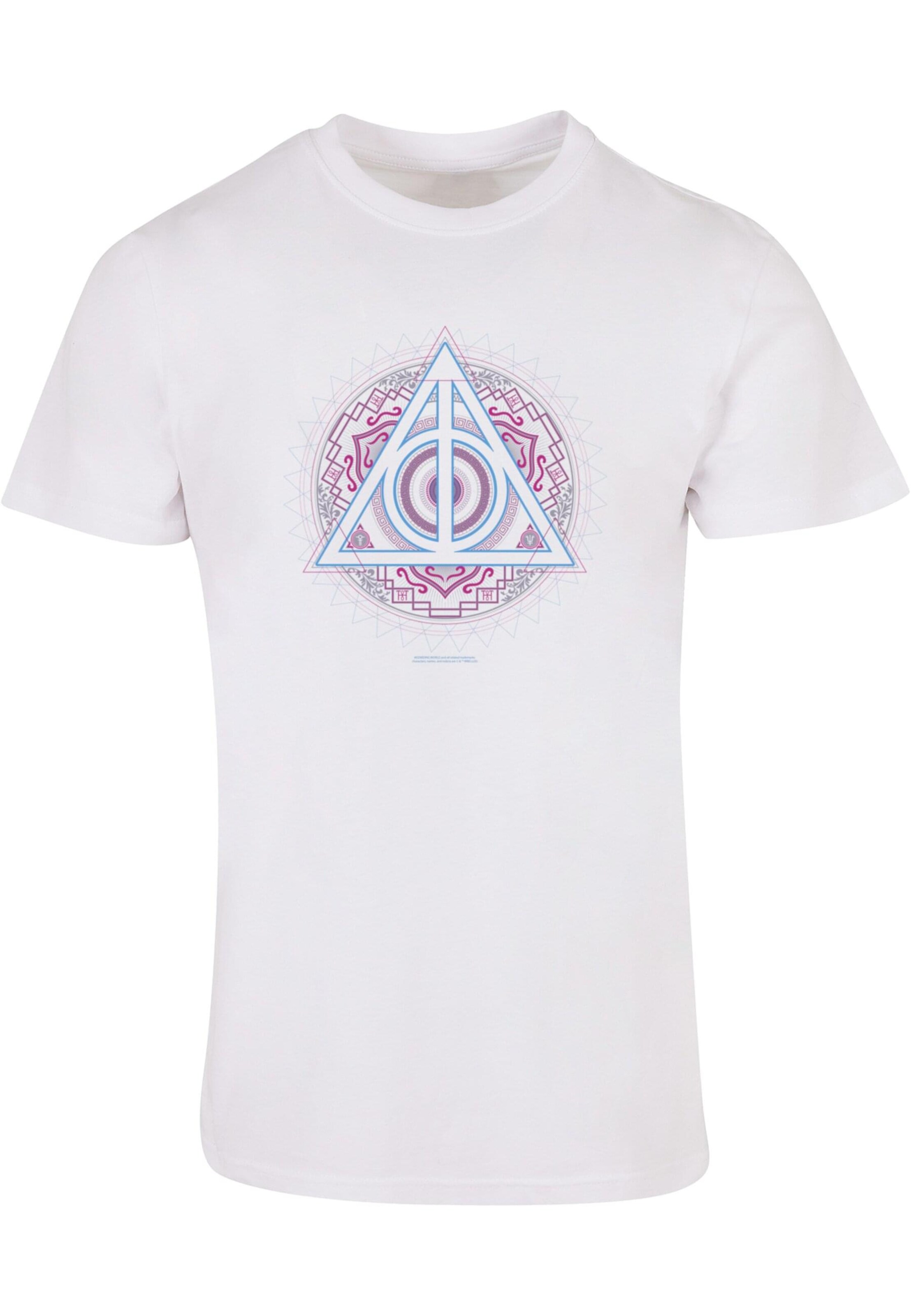 ABSOLUTE CULT Shirt 'Harry Potter - Neon Deathly Hallow' in Wit: voorkant