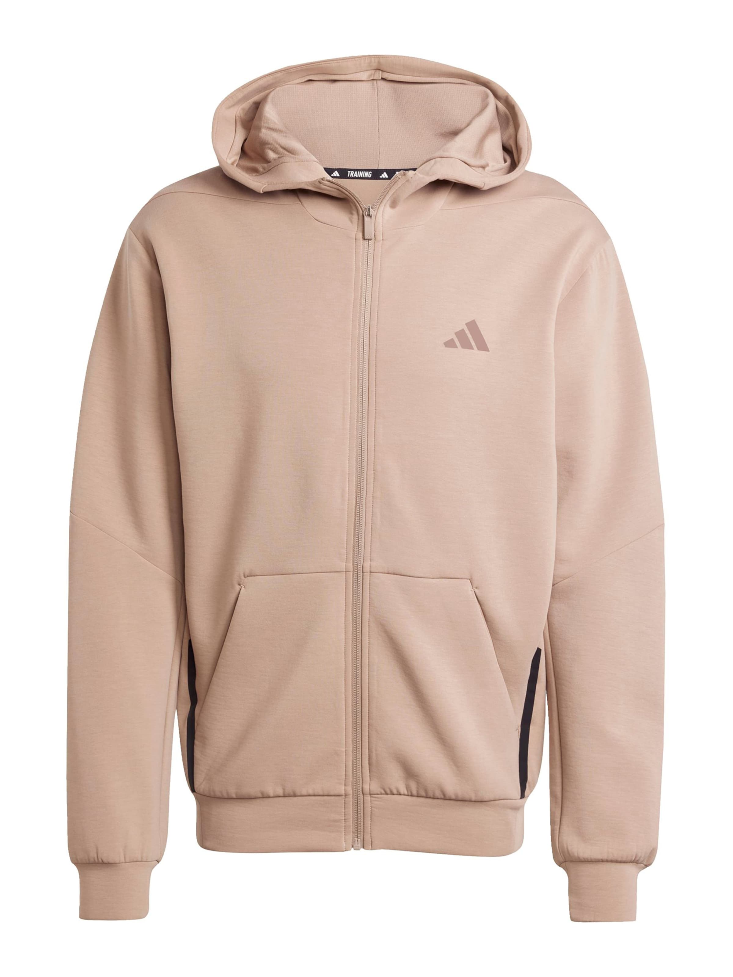 ADIDAS PERFORMANCE Sports sweat jacket 'Designed For Training' in Beige: front