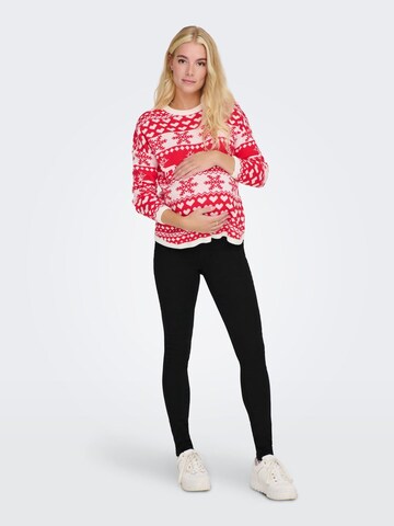 Only Maternity - Pullover 'XMAS HEARTS' em vermelho