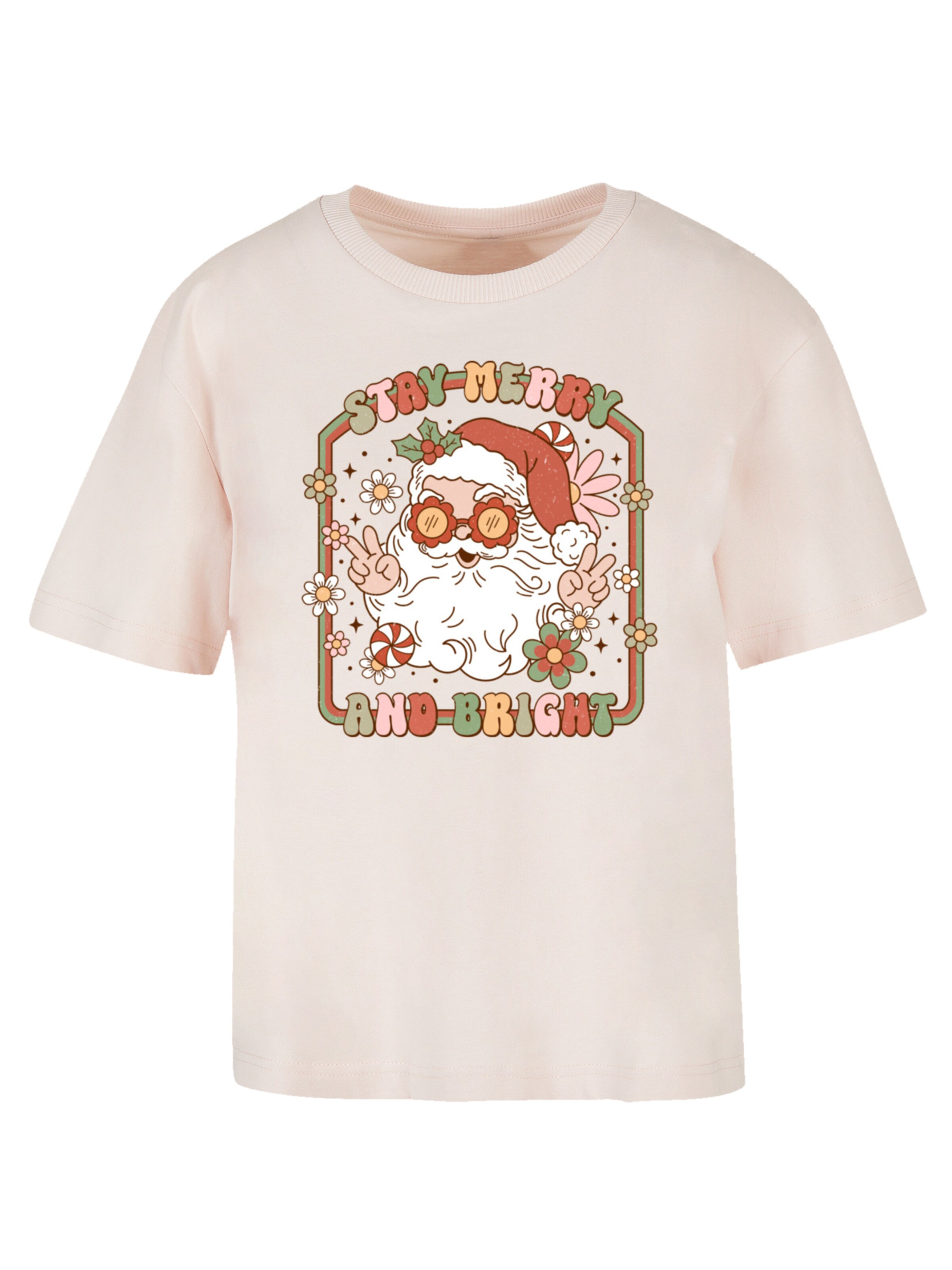 F4NT4STIC Shirt 'Stay Merry And Bright Hippie Santa' in Roze: voorkant