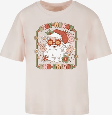 F4NT4STIC Shirt 'Stay Merry And Bright Hippie Santa' in Roze: voorkant
