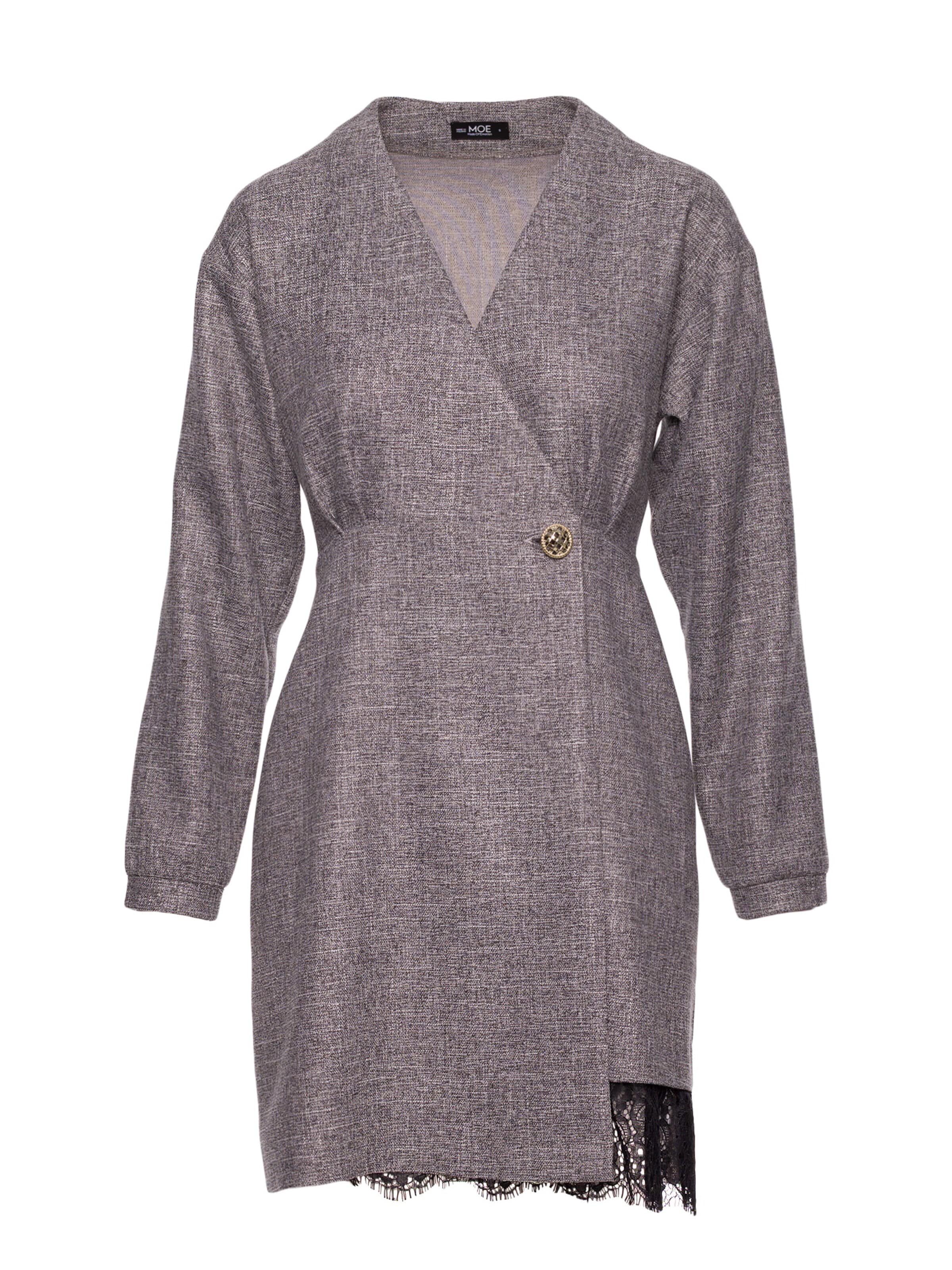 Rochie 'Sukienka tweedowa z koronką' de la made of emotion pe gri: față