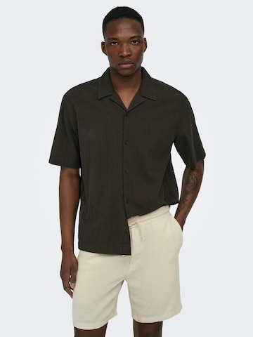 Only & Sons Comfort fit Button Up Shirt 'Cruz' in Brown