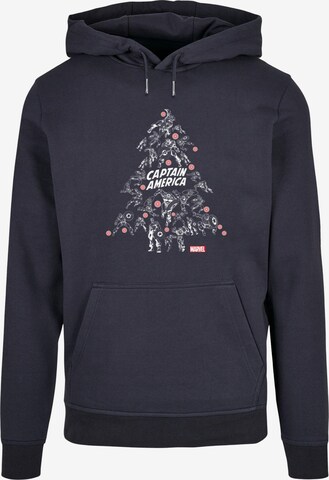 ABSOLUTE CULT Sweatshirt 'Captain America - Christmas Tree' in Blauw: voorkant