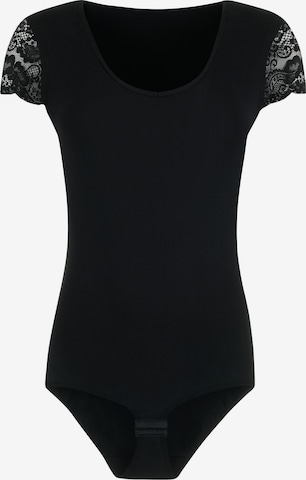 Evoni Body 'Kurzarmbody mit Spitzenärmeln' in Schwarz: Vorderseite