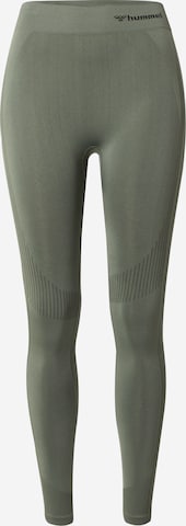 Hummel Skinny Sportbroek in Groen: voorkant