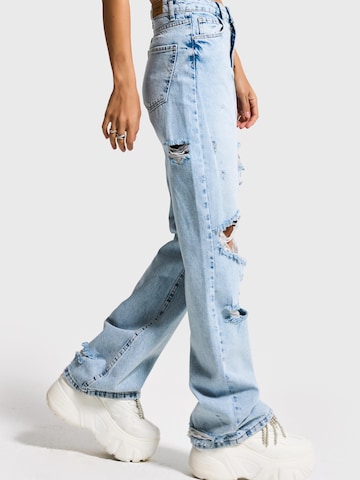 IT'S BASIC Regular Jeans 'RIPPED STRAIGHT MID RISE JEANS' in Blauw