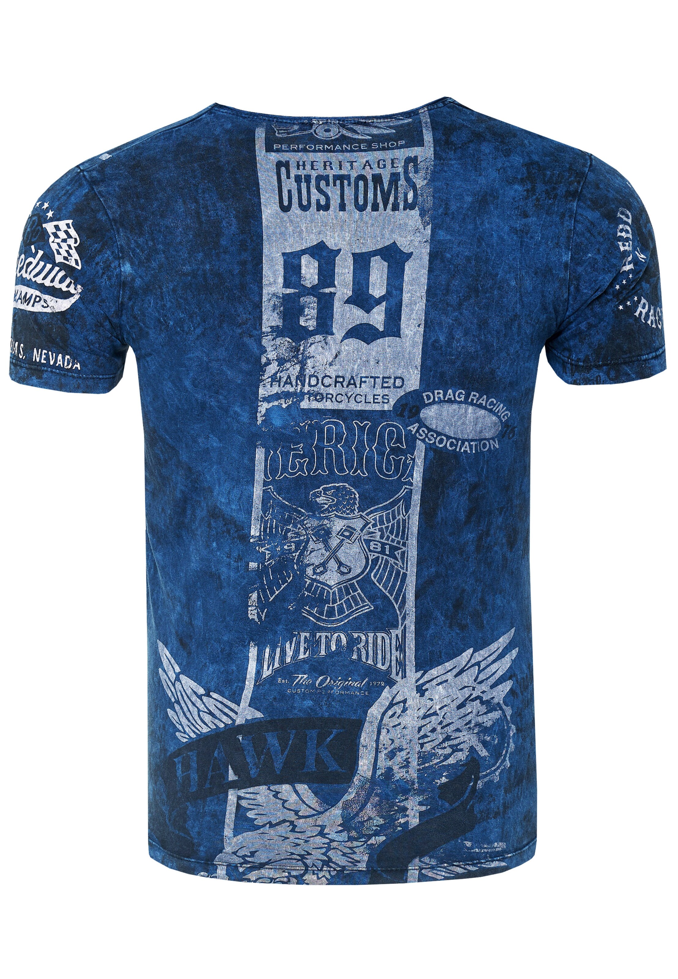 Rusty Neal T-Shirt mit modernem Front & Back Print in Blau