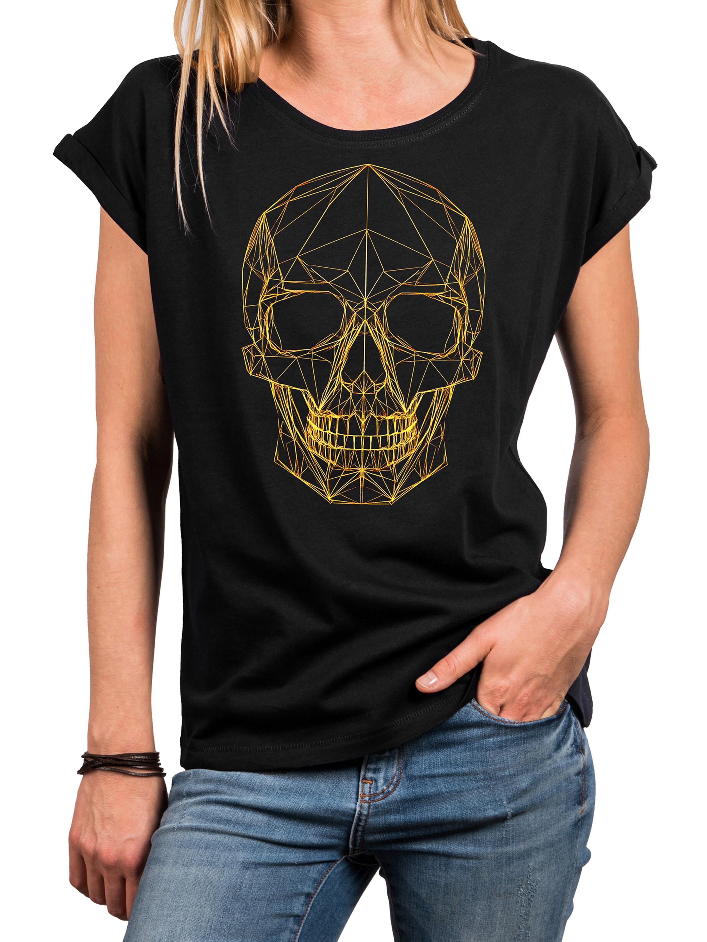 MAKAYA Shirt 'Line Skull' in Black