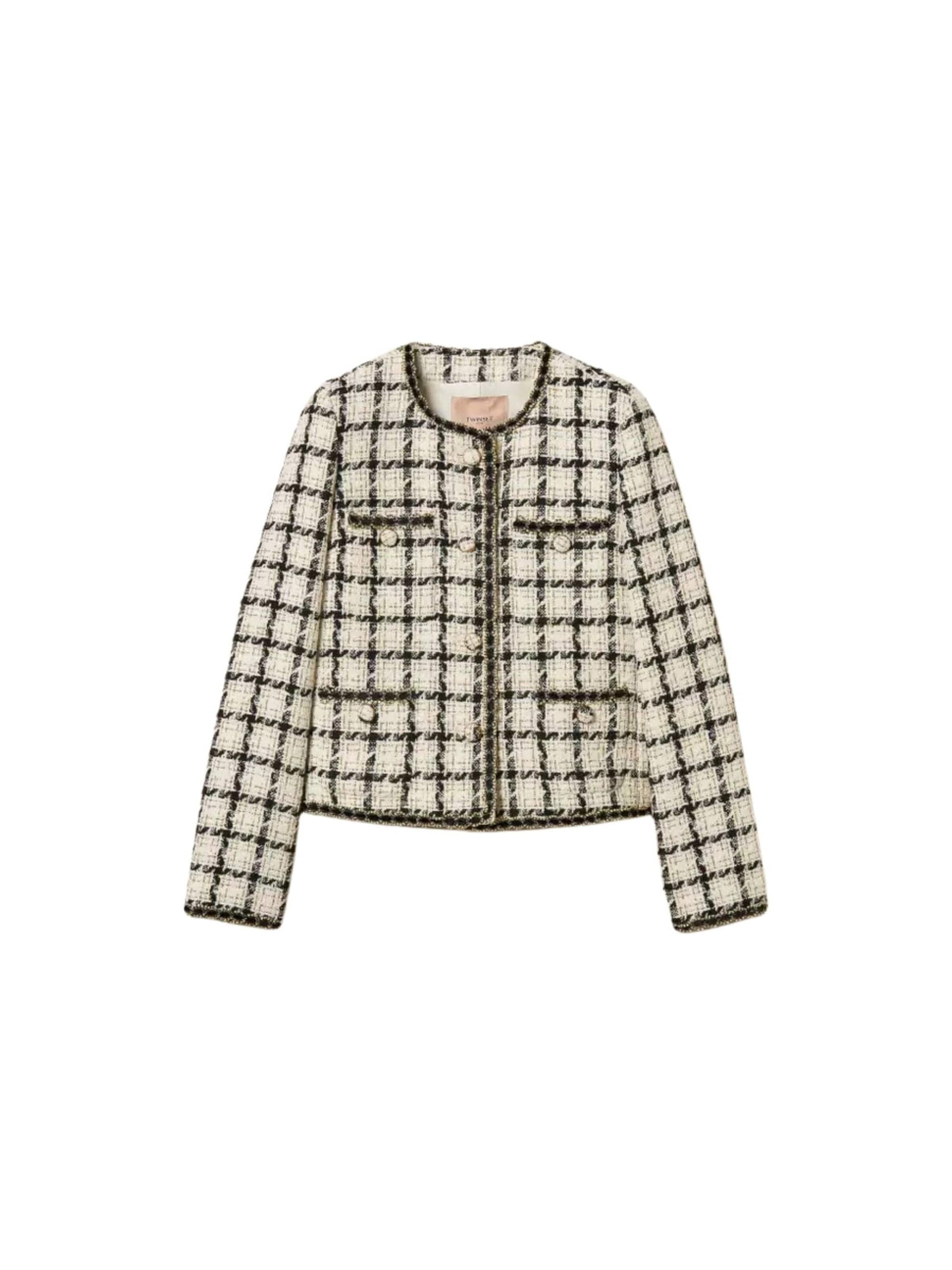 Twinset Blazer 'bouclé check jacket with lurex details' in White: front