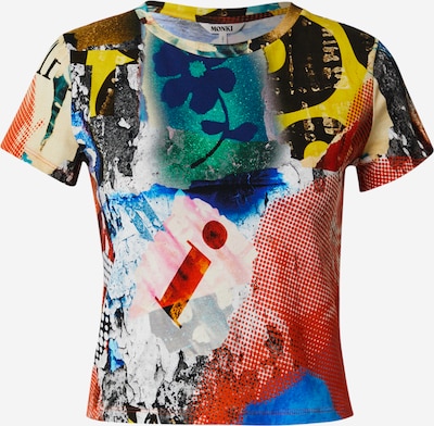 Monki T-Shirt in blau / gelb / dunkelorange / weiß, Produktansicht