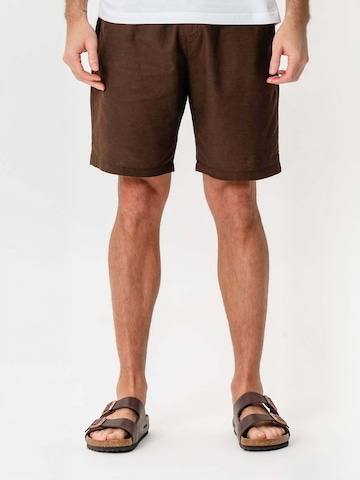 Pantalon ' Linen Blend ' TEESHOPPEN en marron : devant