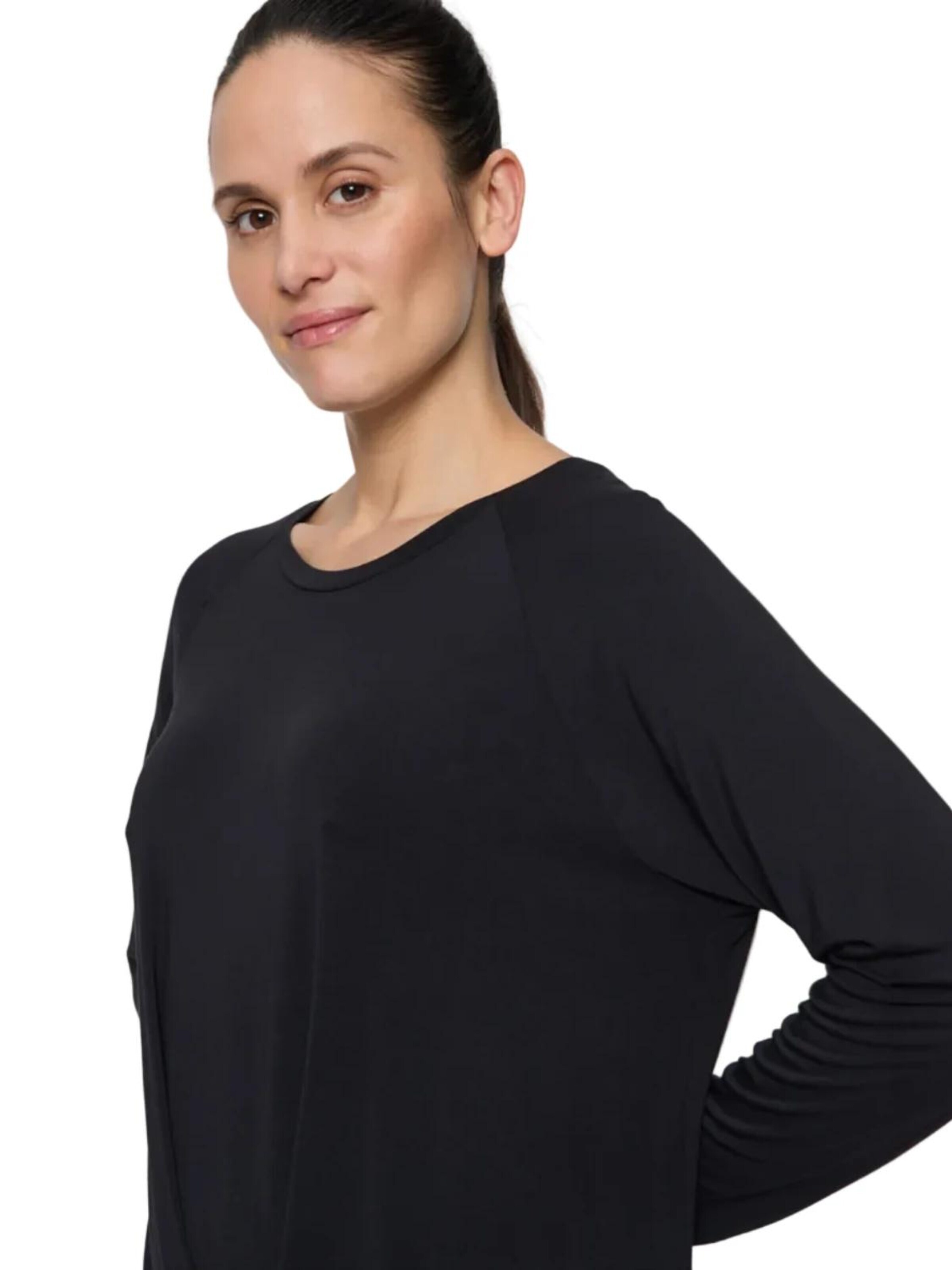 CURARE Yogawear Sporttop 'Langarmshirt Boxpleat - Black'‌‌ in Schwarz