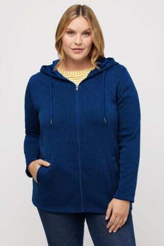 Ulla Popken Zip-Up Hoodie in Blue: front