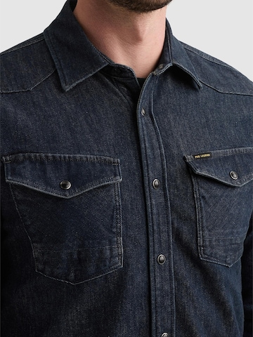 PME Legend Regular fit Overhemd 'Denim shirt with button closure and badge' in Blauw