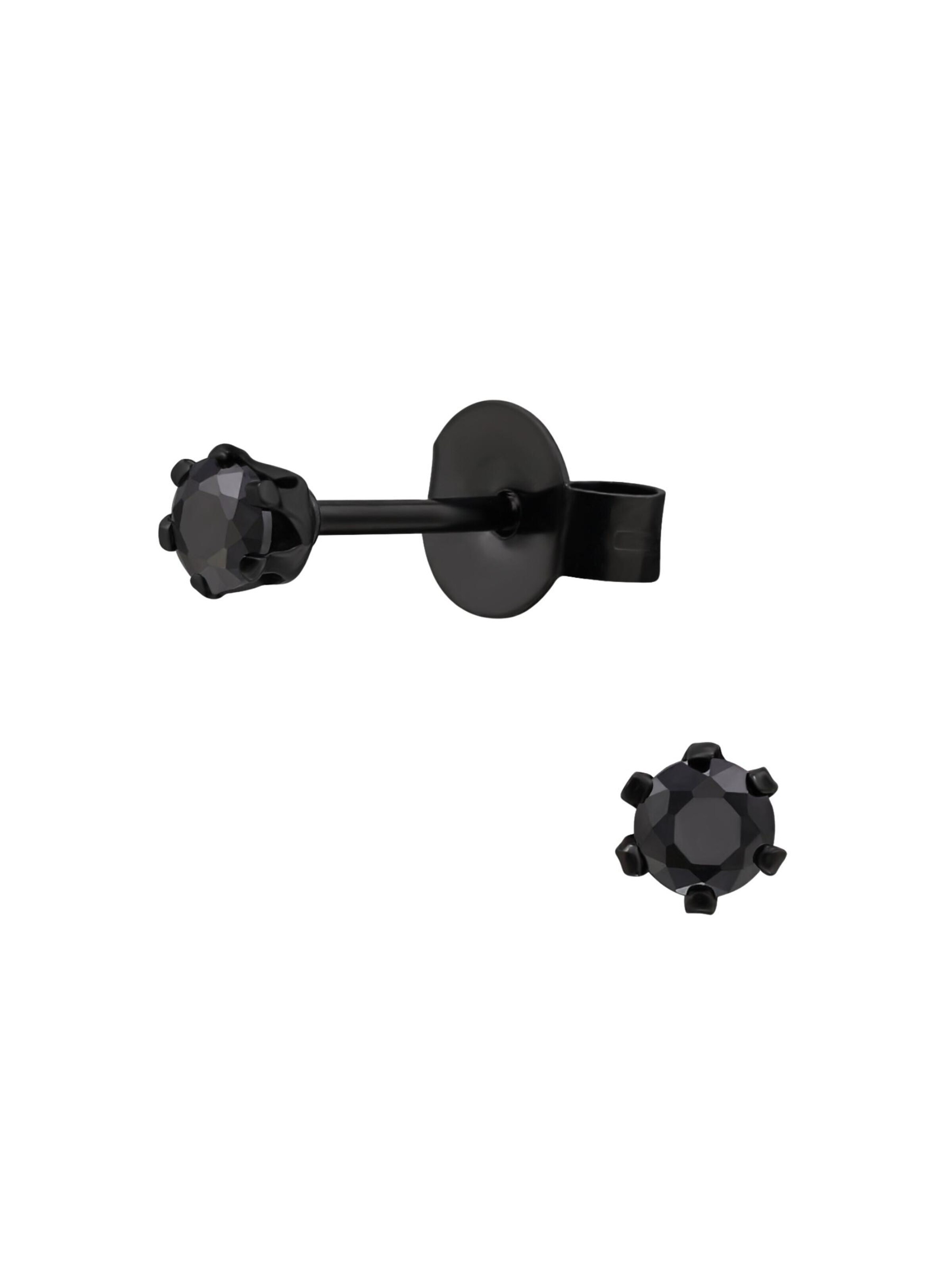 Boucles d'oreilles 'Runde 3 mm Ohrstecker aus Edelstahl mit Zirkonia' Maxte en noir : devant