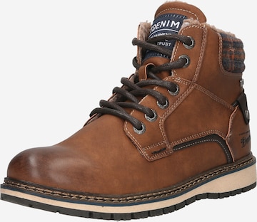 TOM TAILOR DENIM Lace-up boots in Brown: front