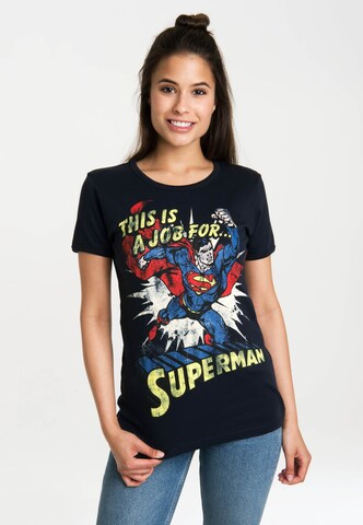 LOGOSHIRT Shirt 'Superman' in Blue: front