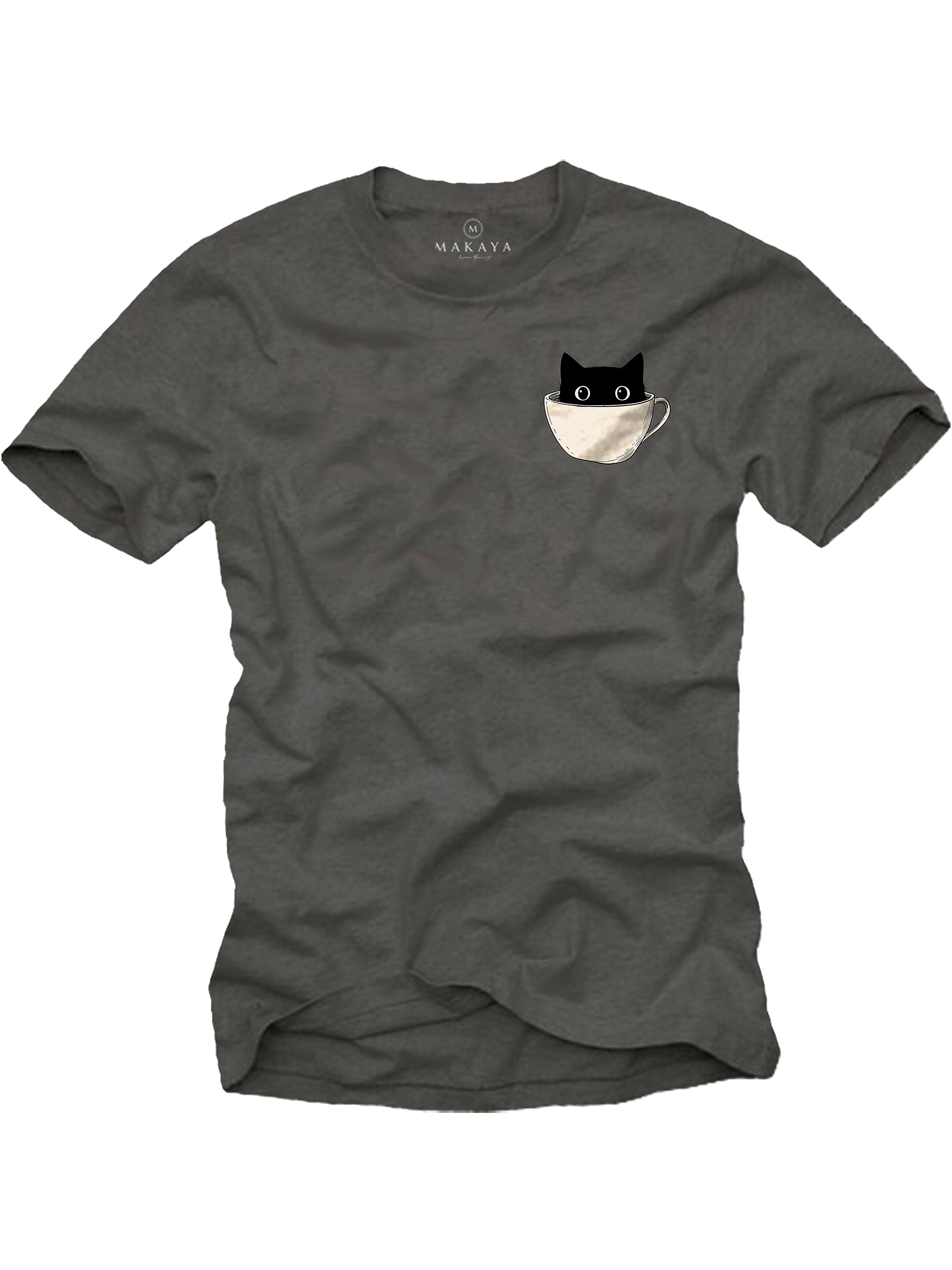 MAKAYA Shirt 'Cup Cat' in Grey: front