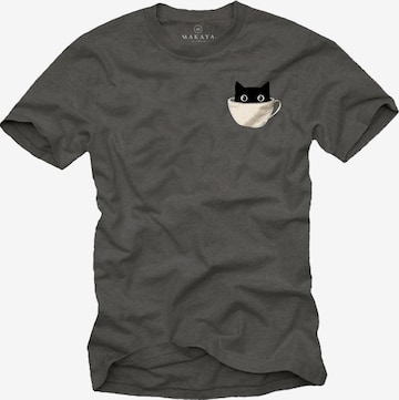 MAKAYA Shirt 'Cup Cat' in Grey: front