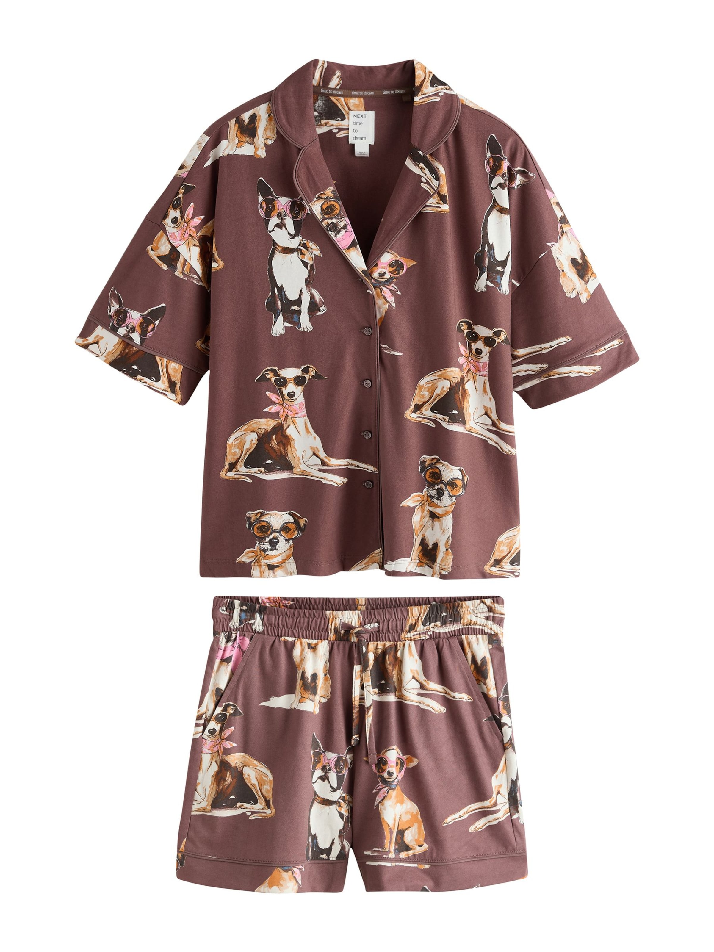 Next - Pijama de pantalón corto en marrón: frente