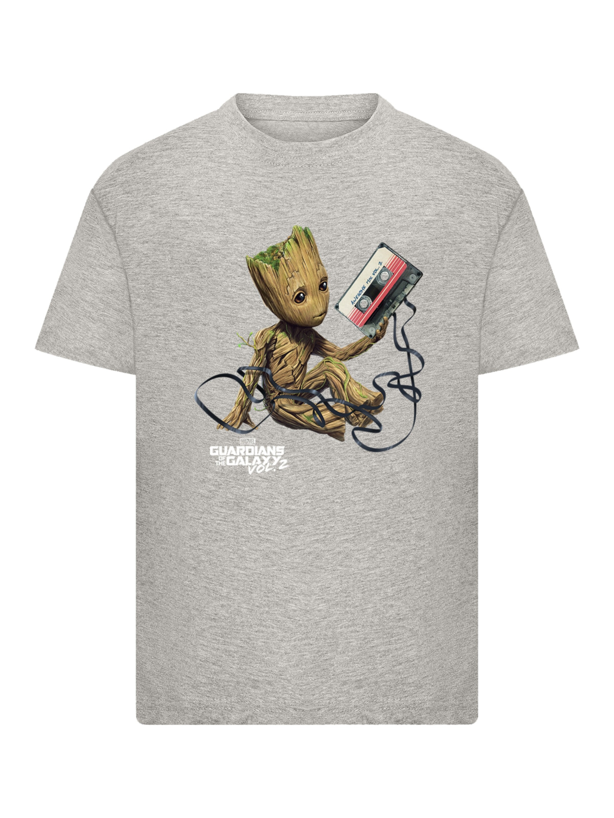 F4NT4STIC Shirt 'Marvel Guardians Of The Galaxy Vol2 Groot Tape' in Grijs: voorkant