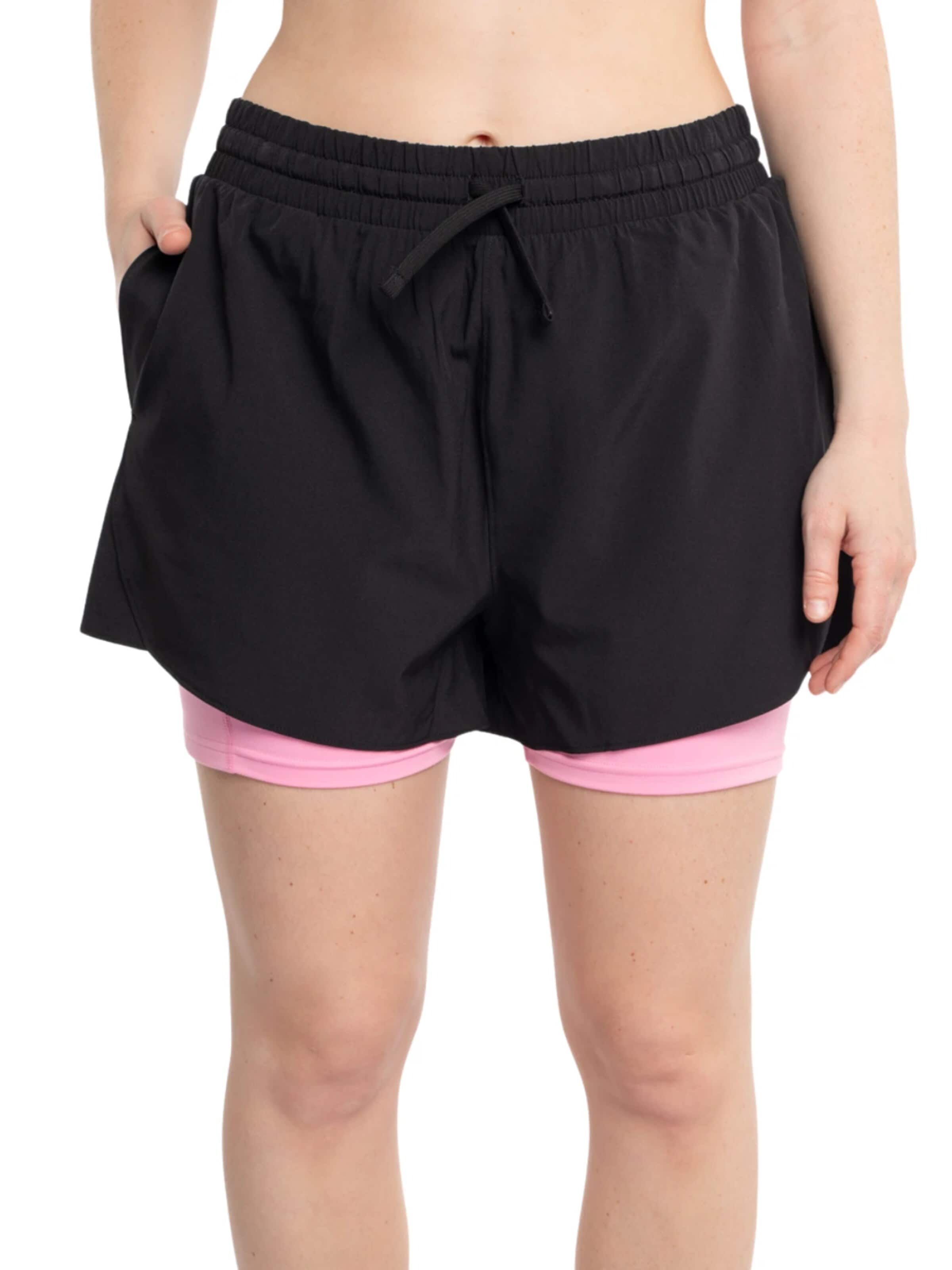 mymotus Regular Sports trousers 'Mymotus® Ladies Comfort Running Twin Shorts Black- Begonia Pink RW81' in Black: front
