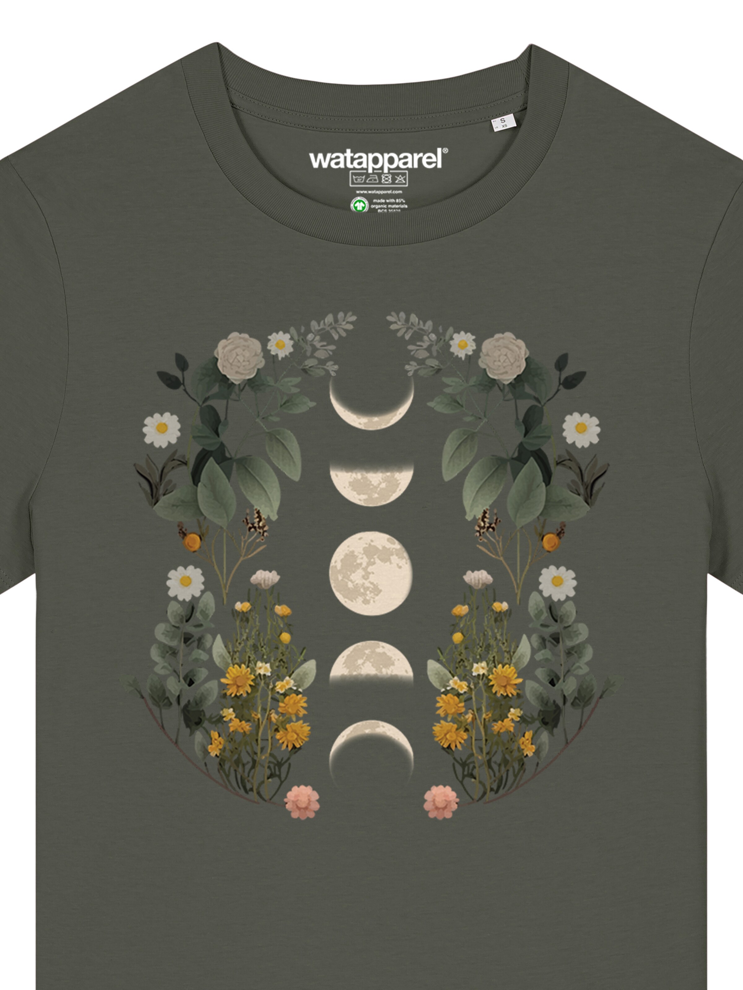 T-shirt 'Moonphases & Flower' Watapparel en vert