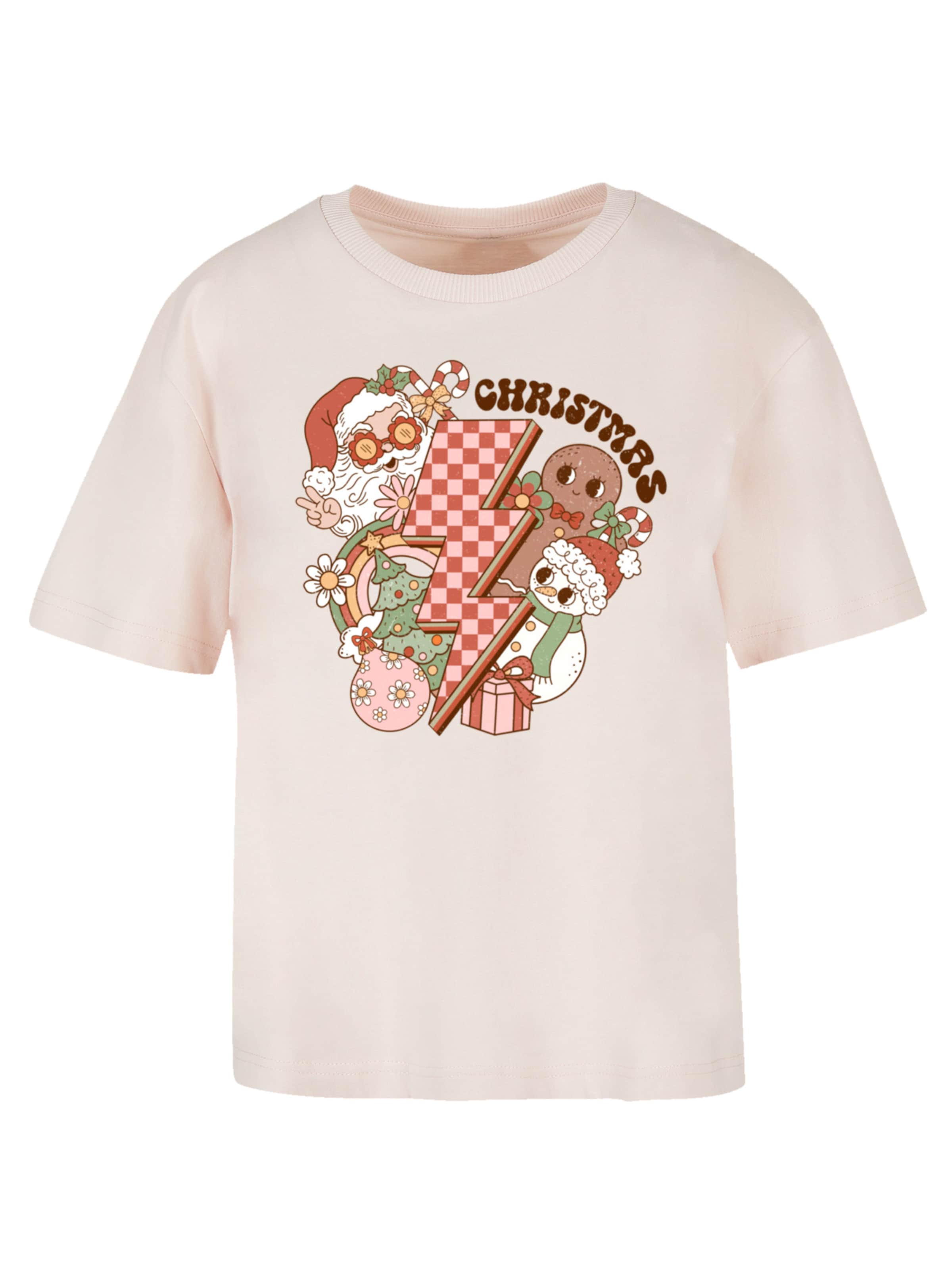 F4NT4STIC Shirt 'Groovy Christmas Flash' in Beige: voorkant