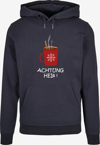 Merchcode Sweatshirt 'Achtung Heiss' in Blauw: voorkant