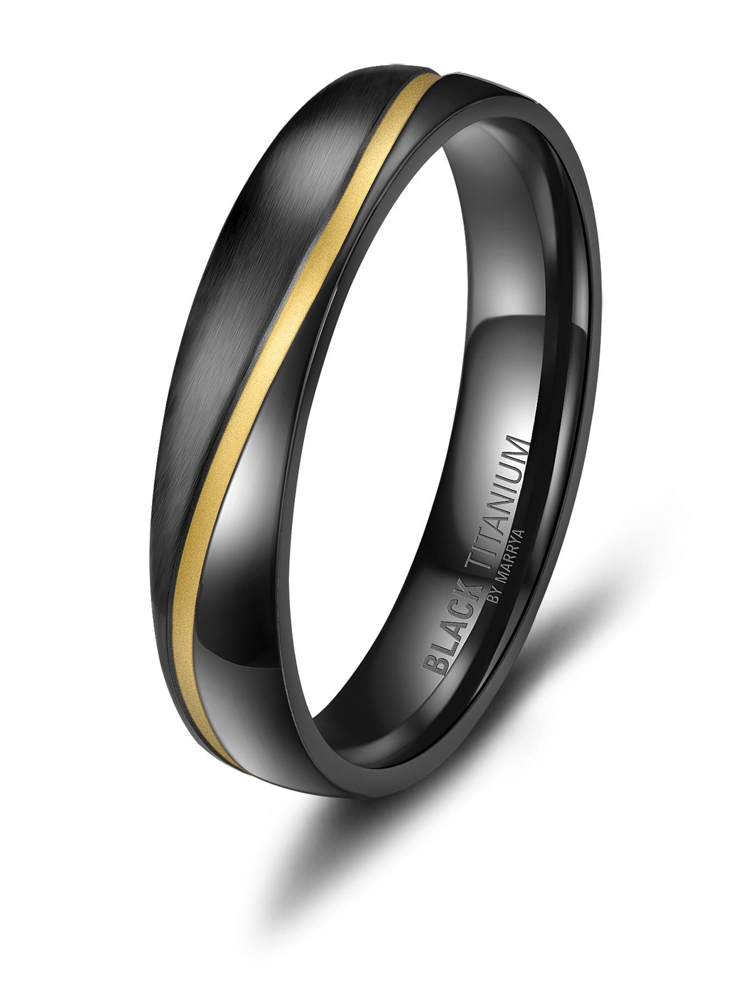 Anello 'MARRYA Ehering BT-01 aus Black Titanium – Schwarz, gelbgold plattiert' di MARRYA in grigio