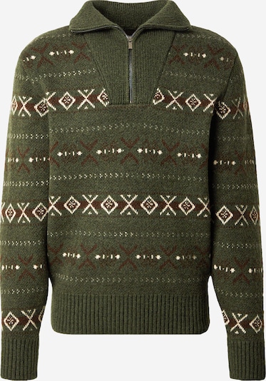 MUSTANG Pulover u smeđa / kaki / bijela, Pregled proizvoda