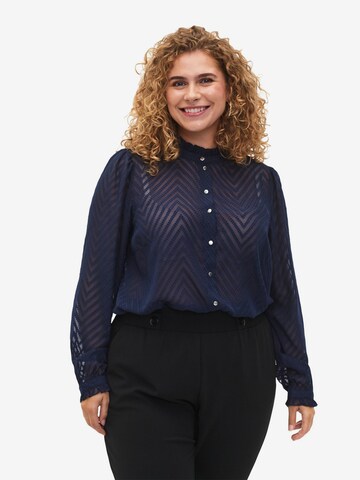 Camicia da donna 'Cahut' di Zizzi in blu: frontale