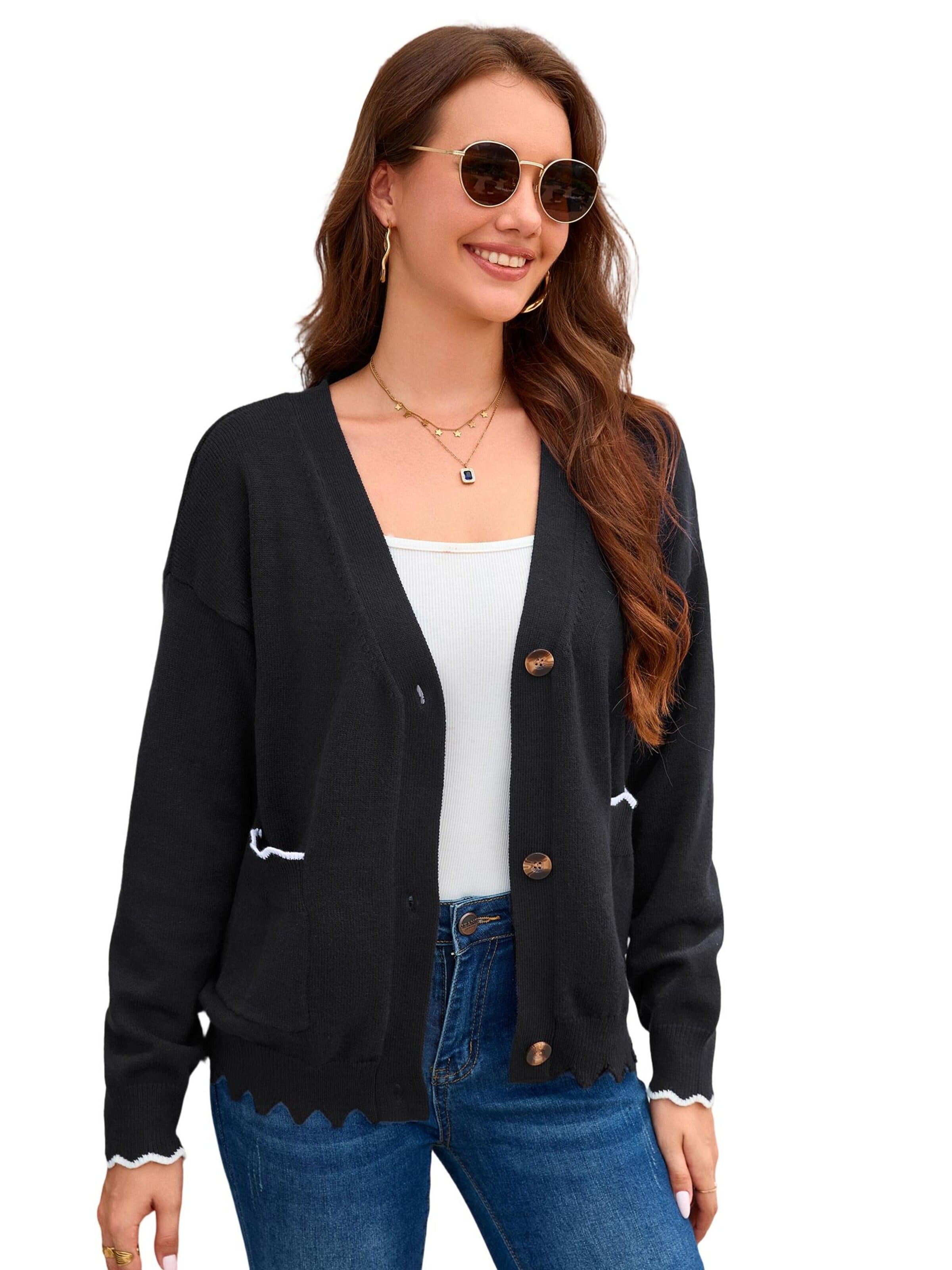 Yesfashion Kardigan w kolorze czarny