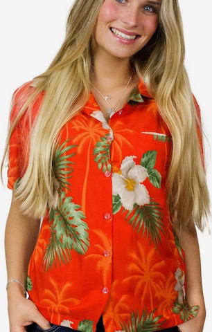 King Kameha Bluse 'Small Flower' in Orange: Vorderseite