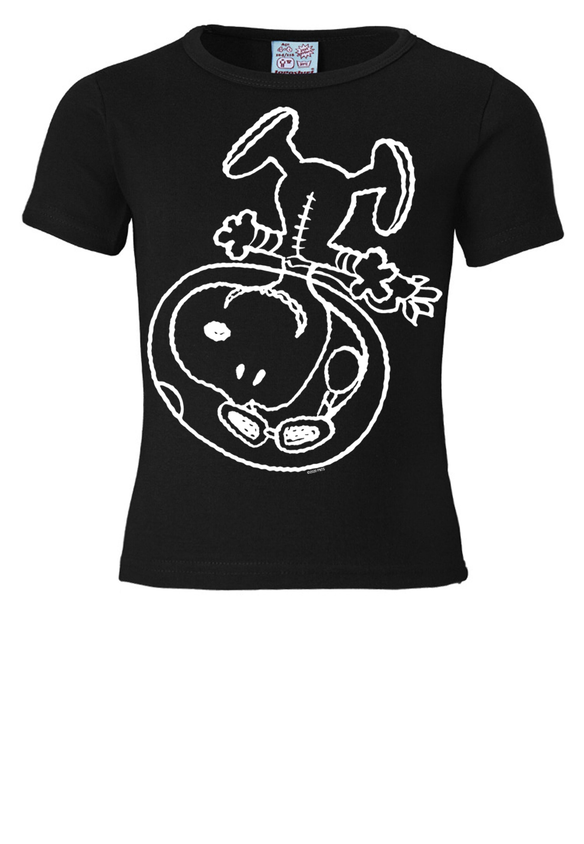 LOGOSHIRT Shirt 'Snoopy-Astronaut' in Zwart: voorkant