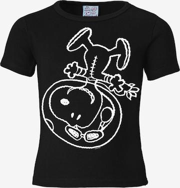 LOGOSHIRT Shirt 'Snoopy-Astronaut' in Zwart: voorkant