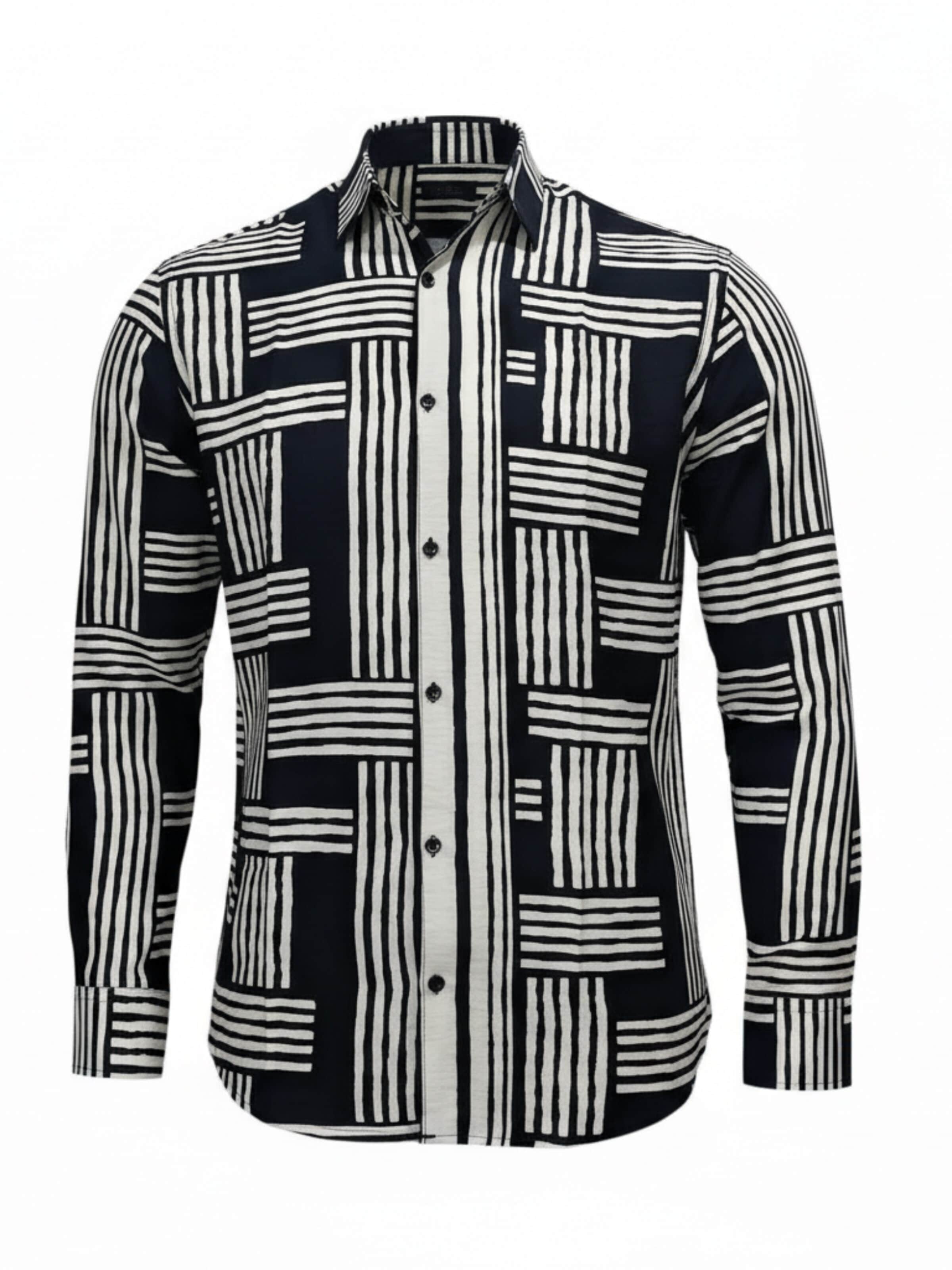 Radwa Regular fit Overhemd 'Men's Viscose multicolor pattern shirt' in Zwart: voorkant