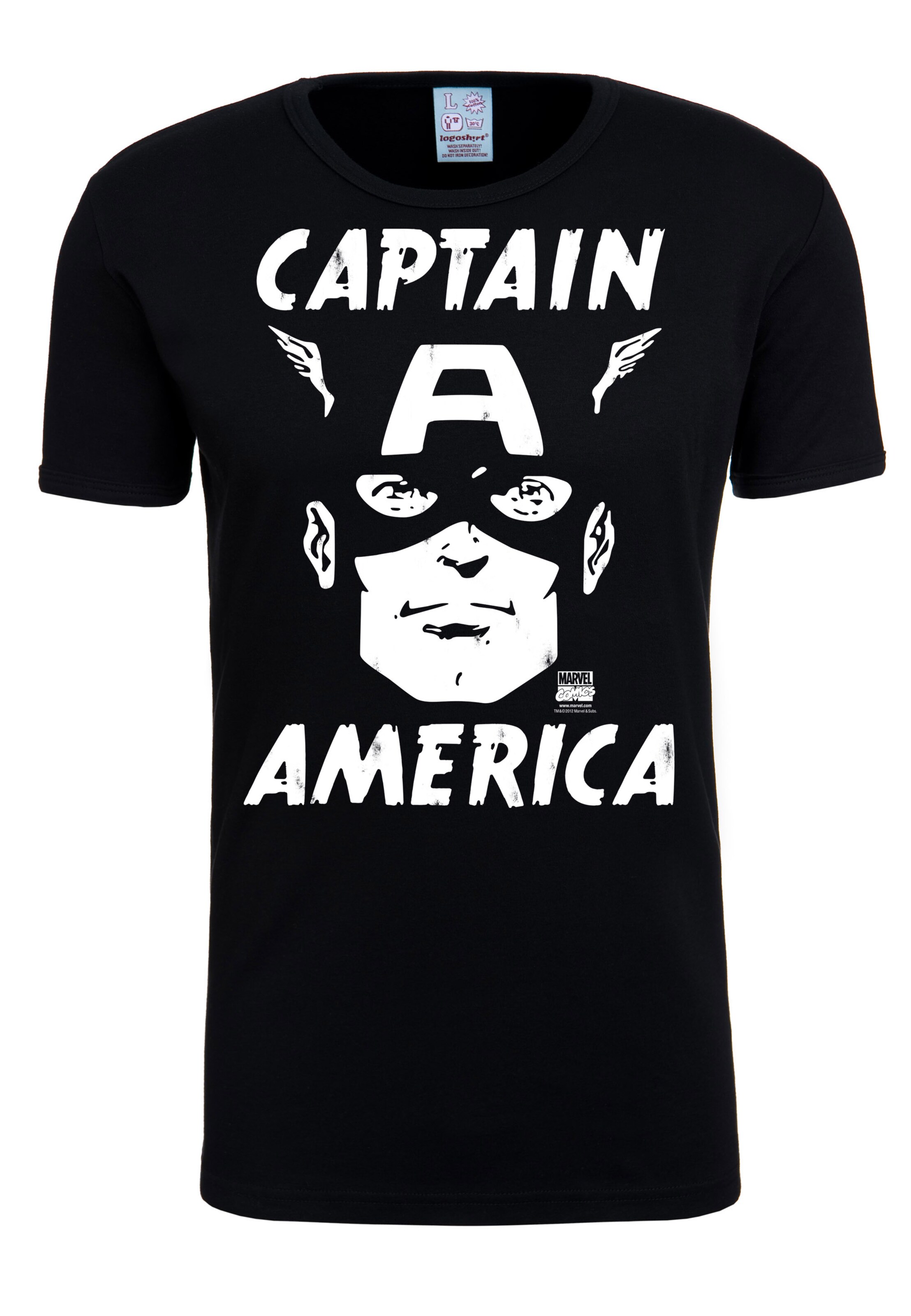 LOGOSHIRT Shirt 'Captain America' in Zwart: voorkant