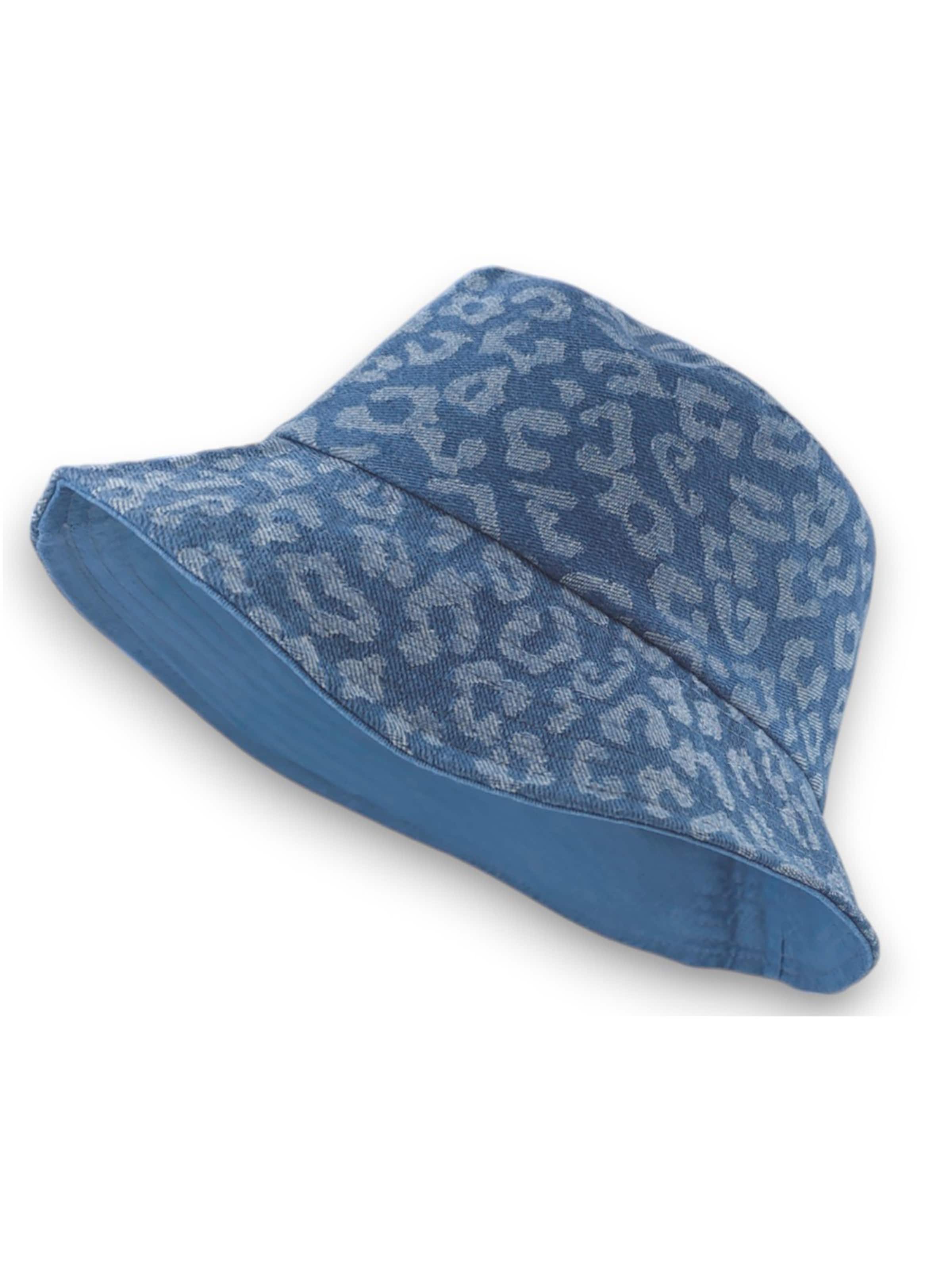 styleBREAKER Hat '2-in-1 Denim Fischerhut mit Leoparden Muster' in Blue: front