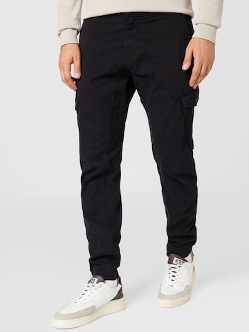 Coupe slim Pantalon cargo TOM TAILOR DENIM en noir : devant