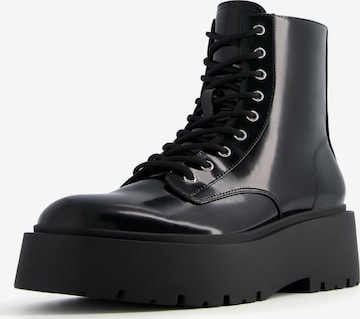 Bershka Lace-Up Ankle Boots in Black: front