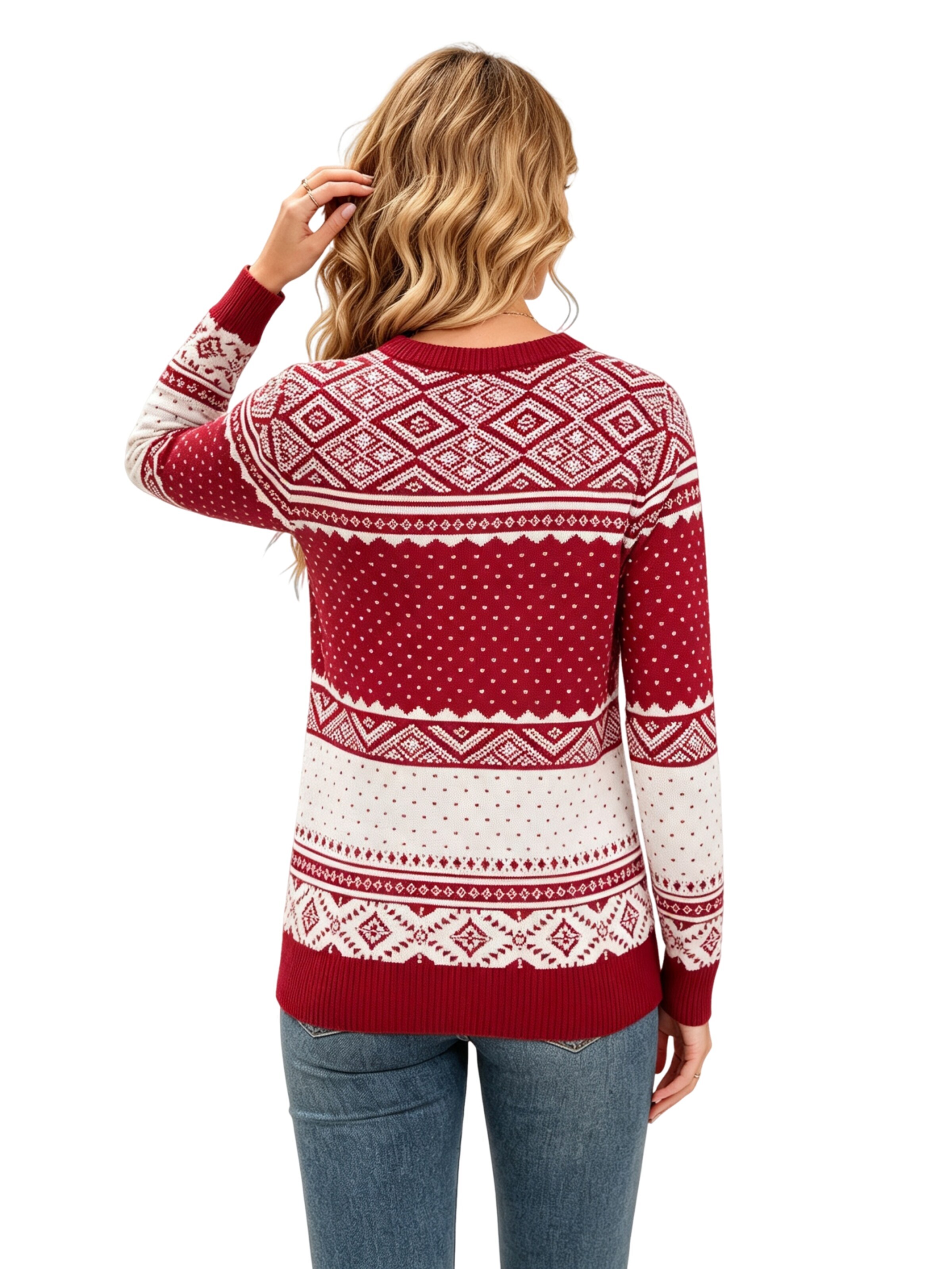 KoJooin Svetr 'Weihnachtspullover für Damen Langarm Pullover mit Rundhalsausschnitt' – červená