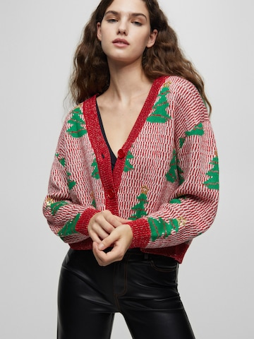 Pull&Bear Knit Cardigan in Red: front